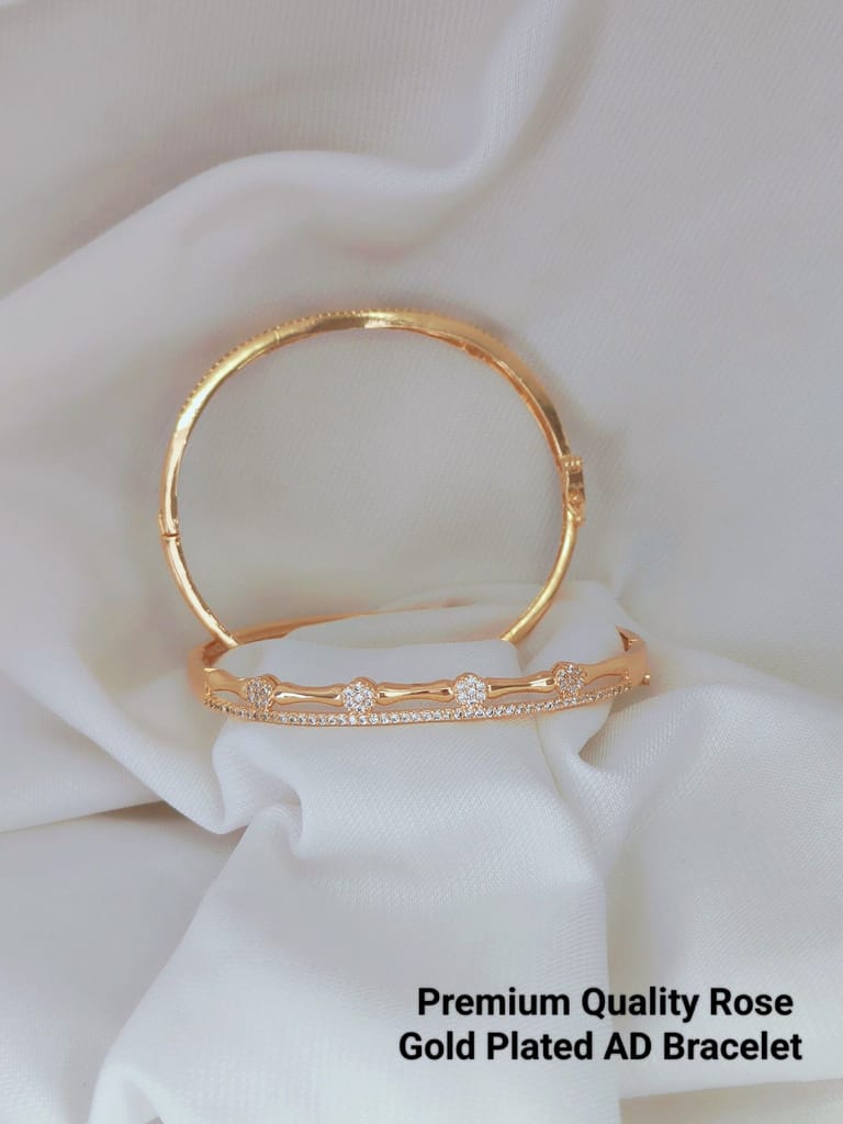 AD Rose Gold Bracelet For Girls And Women's (RK_04) & AD Stone Rose Gold Tops Earrings For girls and Women's (RK_AD.RE-1,RE-2) (COMBO PACK OF 1 PIC & 2 PAIRS) view 2