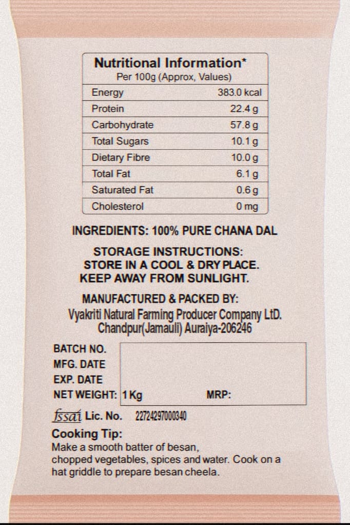 Vyakriti Natural Besan | Pure Chemical-Free Gram Flour - 1 Kg view 2