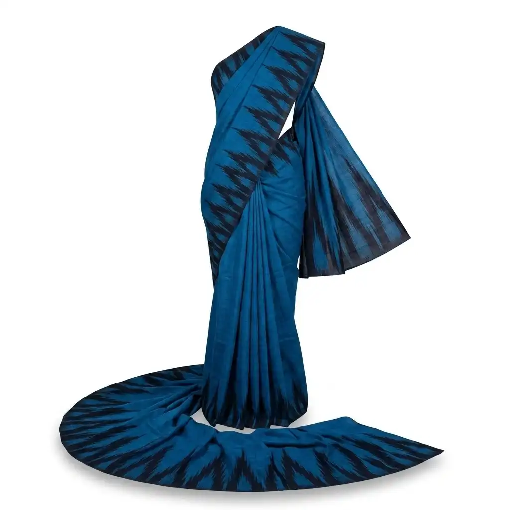 Sambalpuri Blue Zigzag Heritage Ikat Handloom Saree
