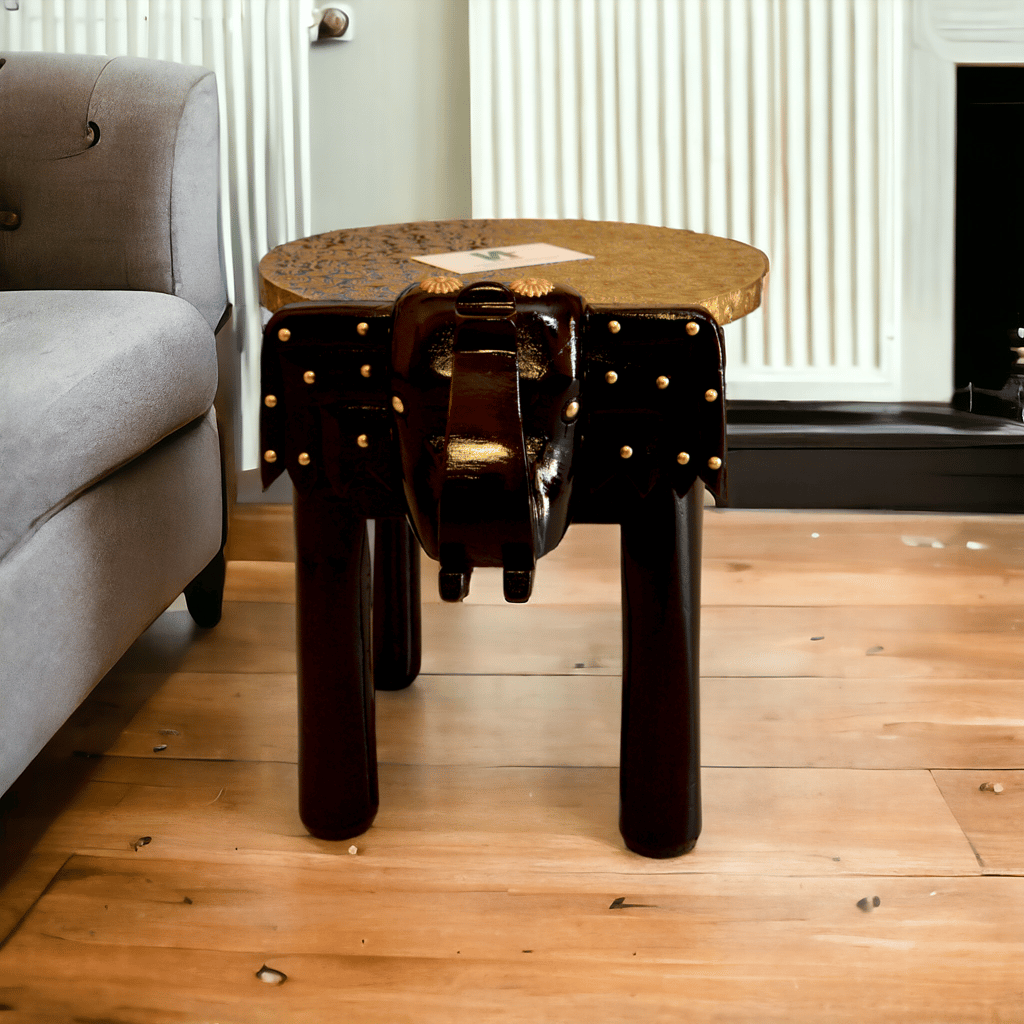 Wooden Brass Fited Elephant Stool / Elephant Table / Side Table ( 12 inches ) view 2