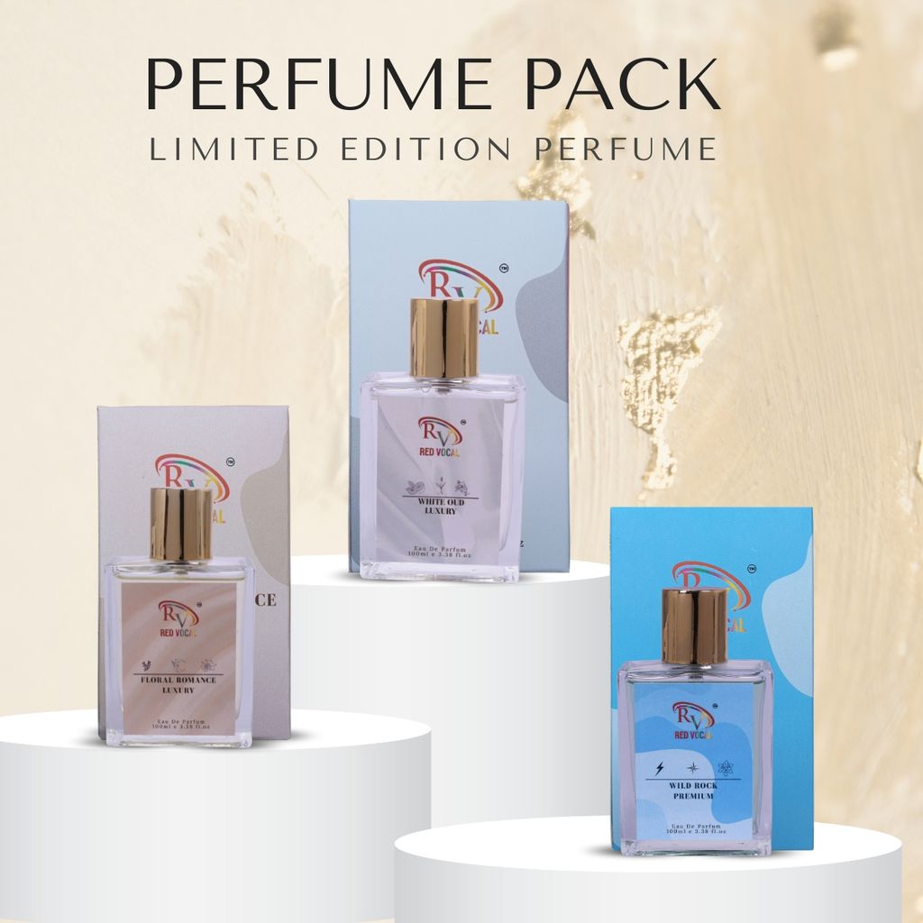 Red Vocal White Oud Luxury (Unisex), Wild Rock Premium (Men), Floral Romance Luxury (Women) 100ml Perfume Spray Combo – 3 x 100ml view 2