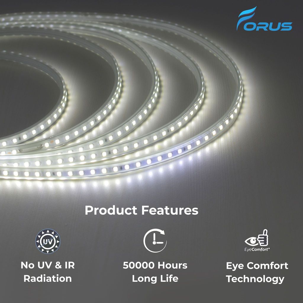 Forus LED Rope Strip Light 5 Meters 1 Year Warranty, Outdoor Waterproof Decorative Cove Lights for Ceiling, Balcony, Home Decor, Interior Decoration, Flexible Rope Light for Diwali, Christmas & New Year -Cool White view 2