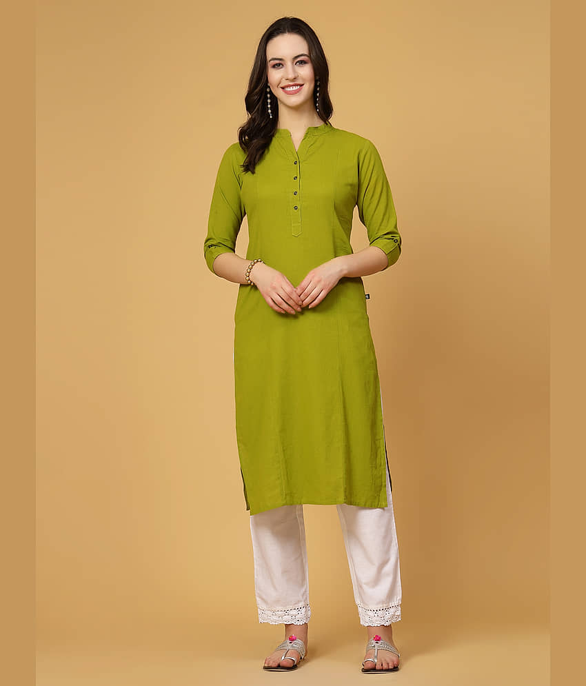 Pistaa Cotton Solid Straight Women's Kurti - Green ( Pack of 1 )