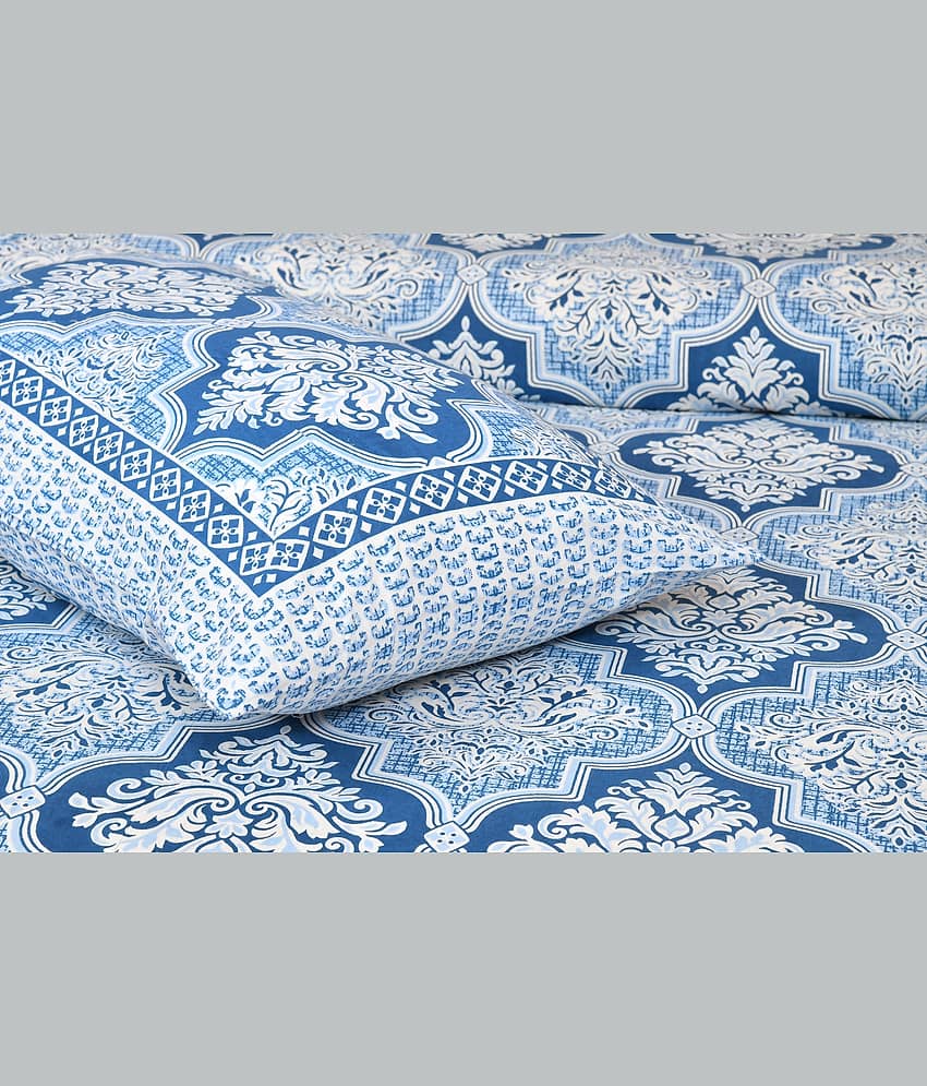 CLOTHORO Cotton 1 Double King Bedsheet with 2 Pillow Covers ( Blue ) view 2