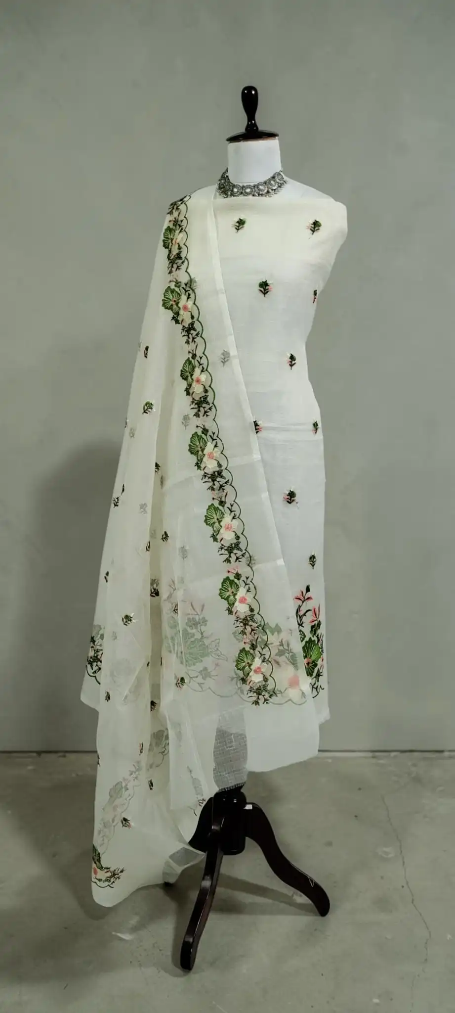 Kota Doria Handloom Cotton Dress Material with Mehendi Green Dupatta view 2