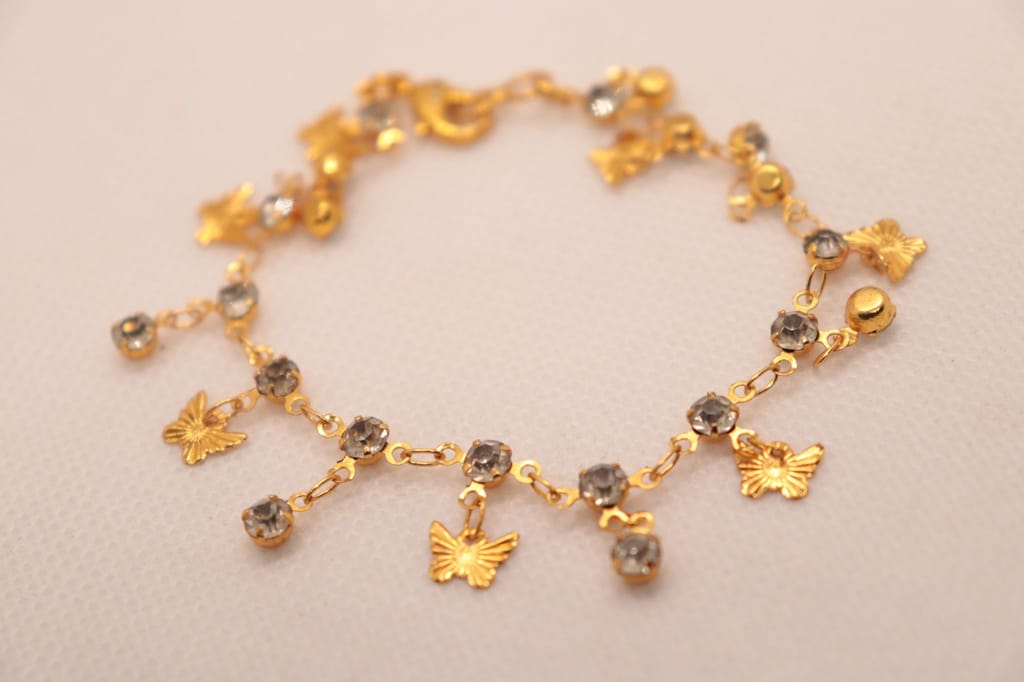 Gold Butterfly Charm Bracelet with Rhinestones view 2