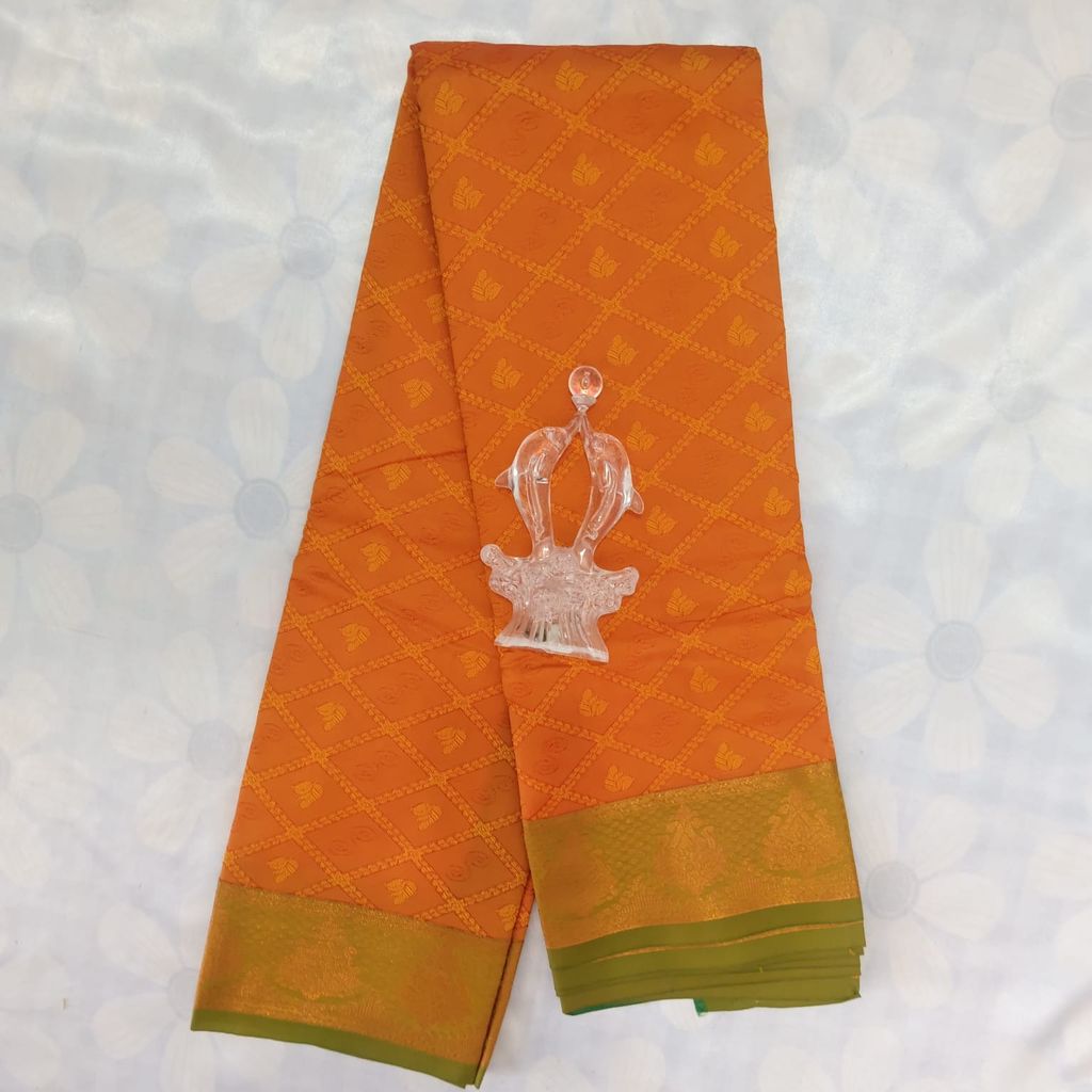 Poonthamil Silk Cotton Saree with Blouse - Orange view 2