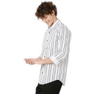 Mufti White & Black Stripe Slim Fit Casual Shirt view 2