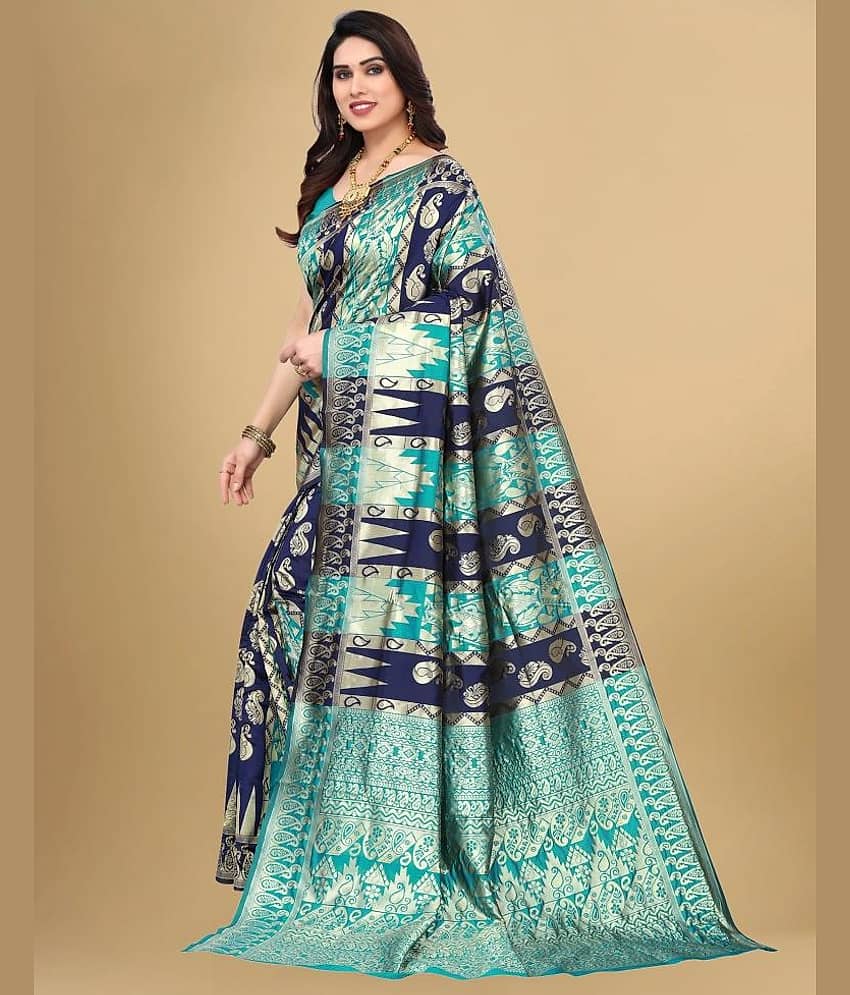 GARIYA Kanjivaram Self Design Saree With Unstitched Blouse Piece ( Rama ) view 2
