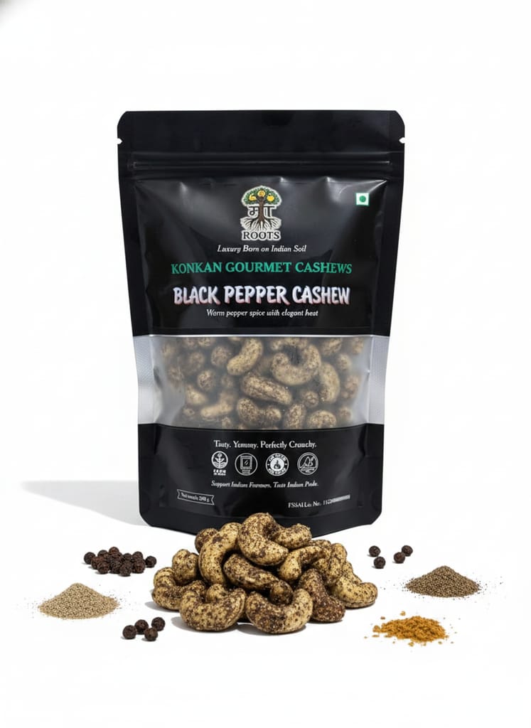 Maa Roots Black Pepper Cashews 200g | Pepper Flavoured Konkan Cashews | Premium Whole Kaju | Bold, Warm & Aromatic Snack view 2