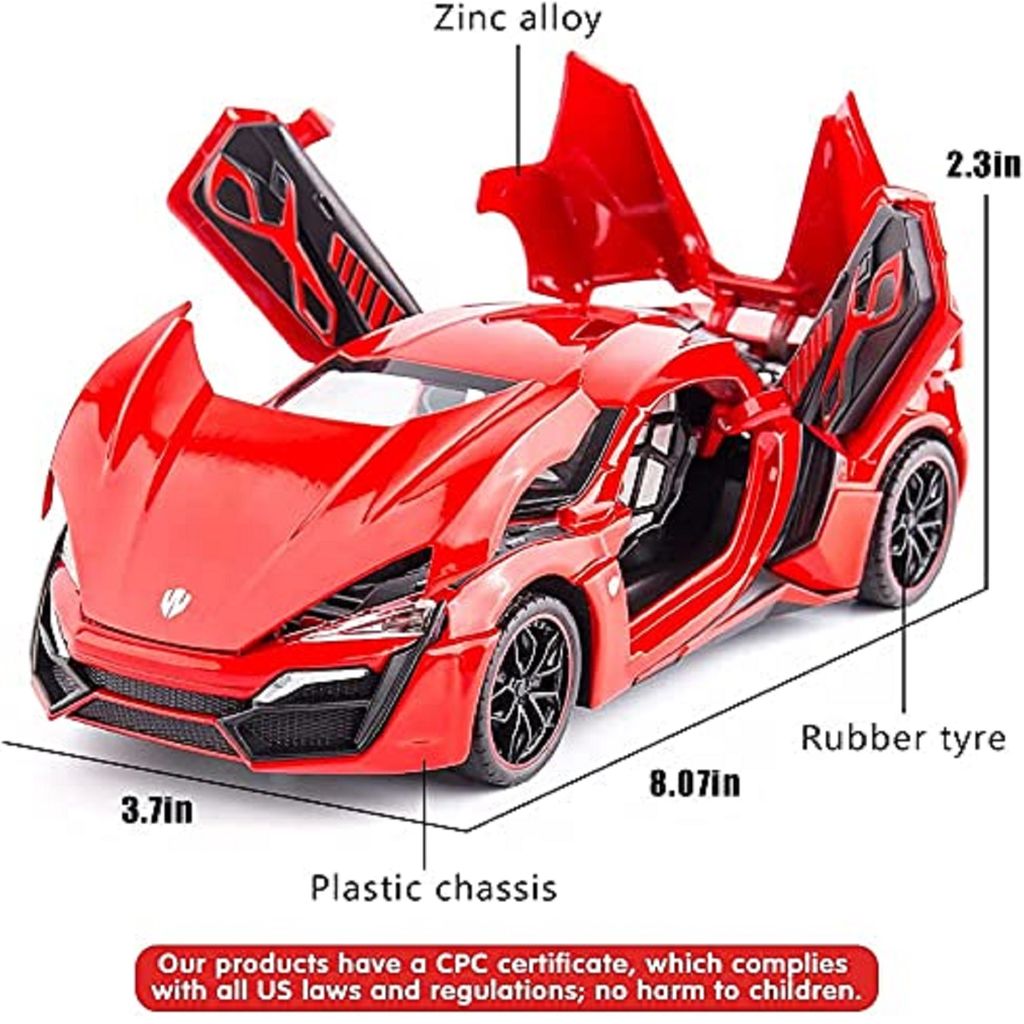 KTRS ENTERPRISE 1:24 LYKAN Hyper Sport Diecast Metal Pullback Openable Doors Toy Cars with Flashing Light and Musical Sound for Gifts Toys for Kids Boys and Girls Children (Colour AS PER Stock) view 2