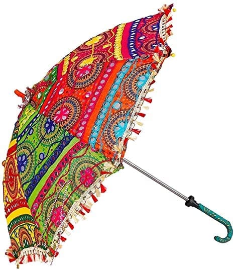 Patwari Arts Sun Protection Rajasthani Umbrella Handicraft Walking Stick Umbrella 10 Pcs Navratri Decoration Items, Decorative Umbrella (Diwali Decoration Umbrella). view 2