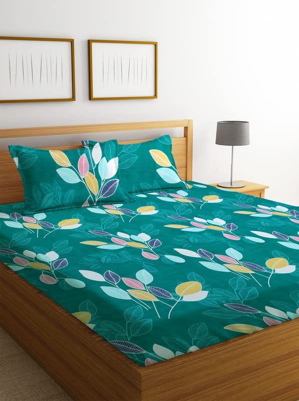 Set of 2 Teal Floral Pillowcases - 100% Cotton 20x30 Inches view 2