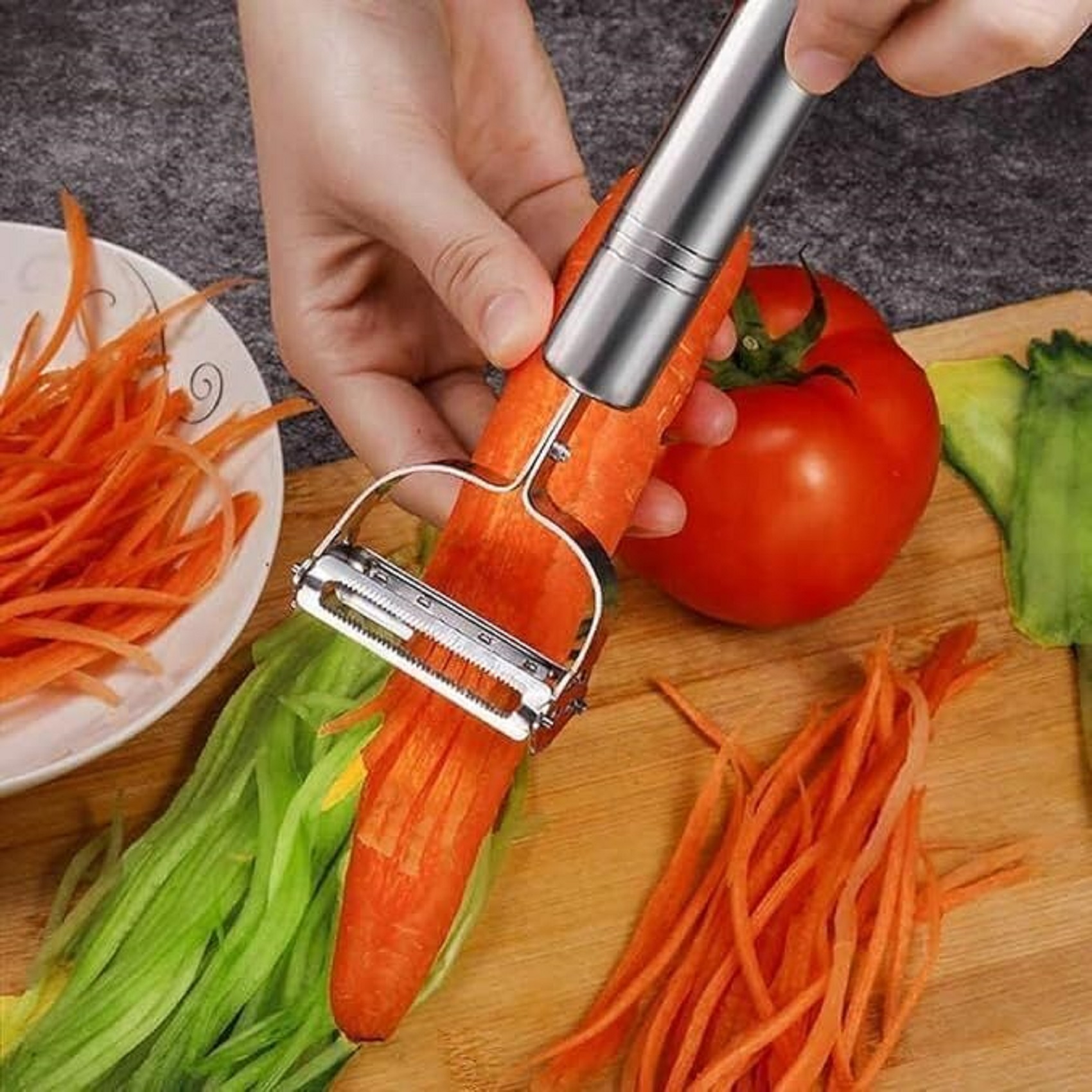 2-in-1 Stainless Steel Julienne & Serrated Vegetable Peeler Dual-Blade Peeler for Fruits, Potatoes, Carrots & Cucumbers view 2