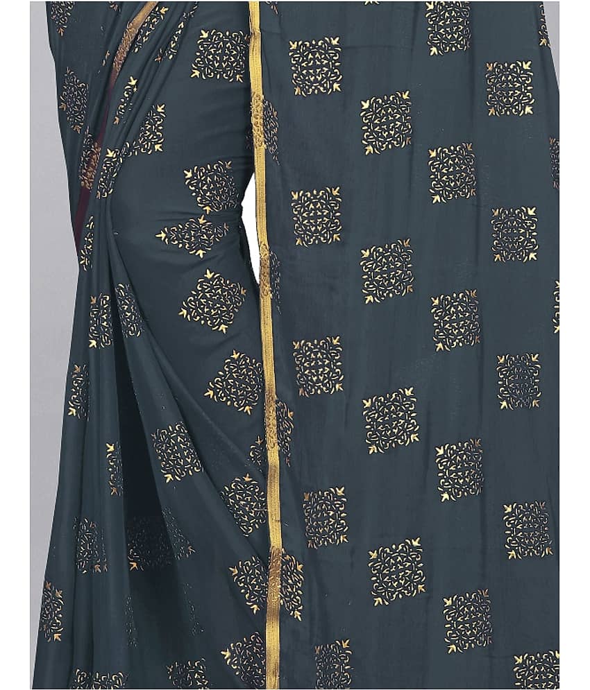 Rhey Chiffon Printed Saree With Unstitched Blouse Piece ( Navy Blue ) view 2