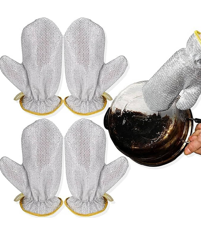 Steel Wire Dishwashing Cleaning Gloves – Reusable Kitchen Scrubber Gloves for Utensil Cleaning (PACK OF 2) view 2