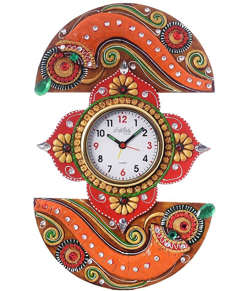 eCraftIndia White Dial Embossed 38.1 cm x 22.86 cm Handcrafted Analogue Wall Clock view 2