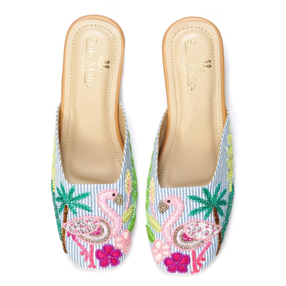 Pink Flamingo Embroidered Mules view 2
