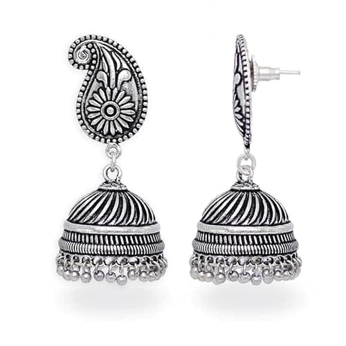 STOREPEDIA Handmade Mango Butti Silver Oxidised Jhumki/Jhumka for Women/Girls Bollywood Style Traditional Indian Earring Set for Wedding/Office/Stylish Trendy Latest Jewellery view 2