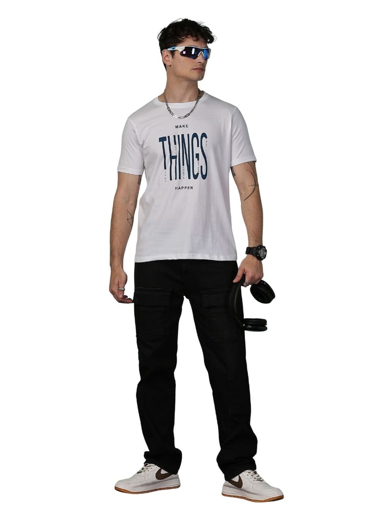 Cotton White Graphics T-Shirt view 2