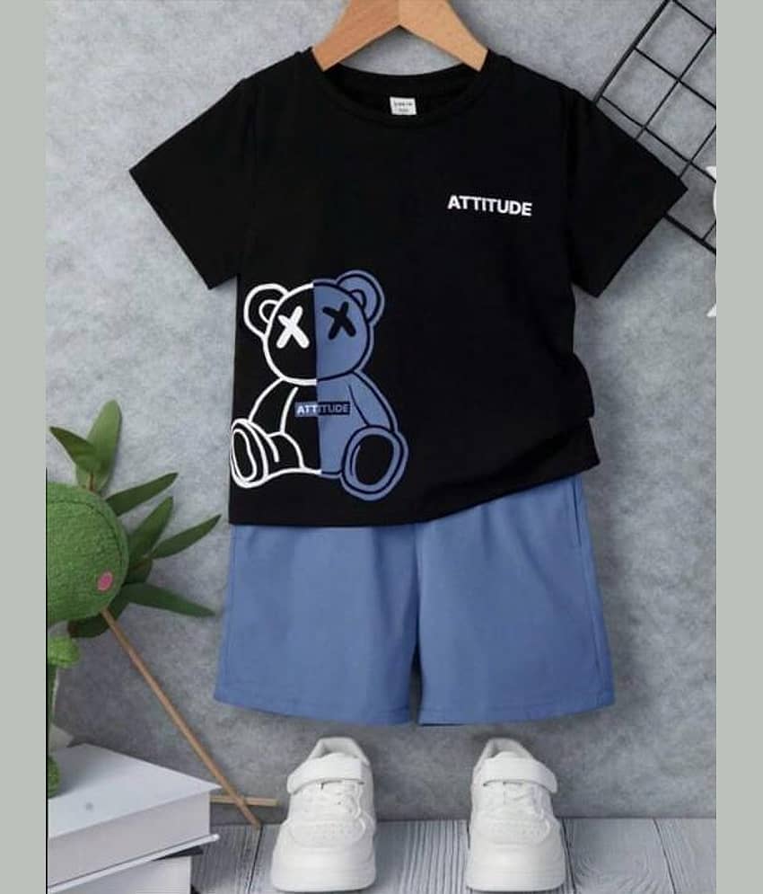 MUSNAH GARMENTS Pack of 1 Unisex for Baby Cotton T-Shirt & Shorts ( Black )