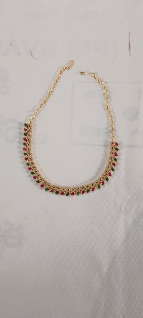 Stunning Gold-Plated Necklace Set with Green and Pink Stones view 2