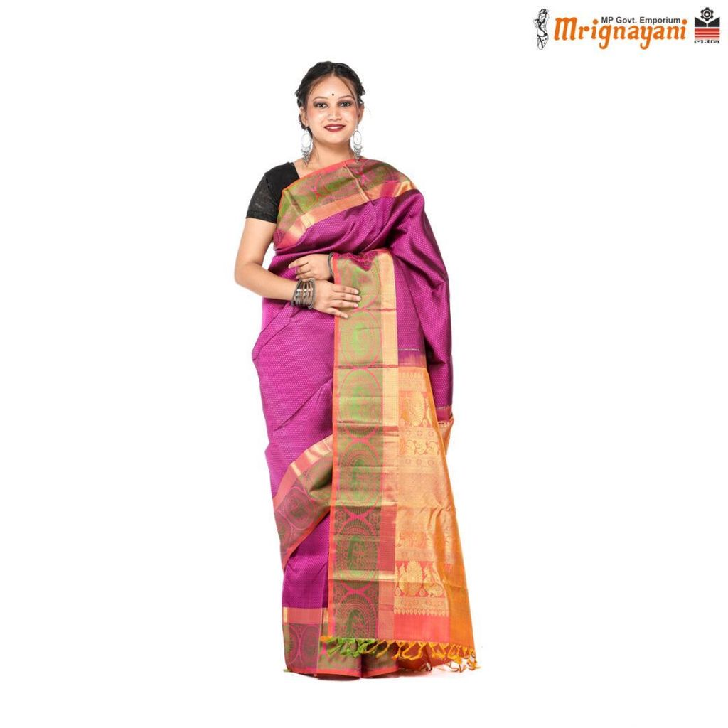 HANDLOOM KANCHIPURAM SILK SAREE WITH BLOUSE (SKU - 3N0107080422, SAREE-1104) view 2