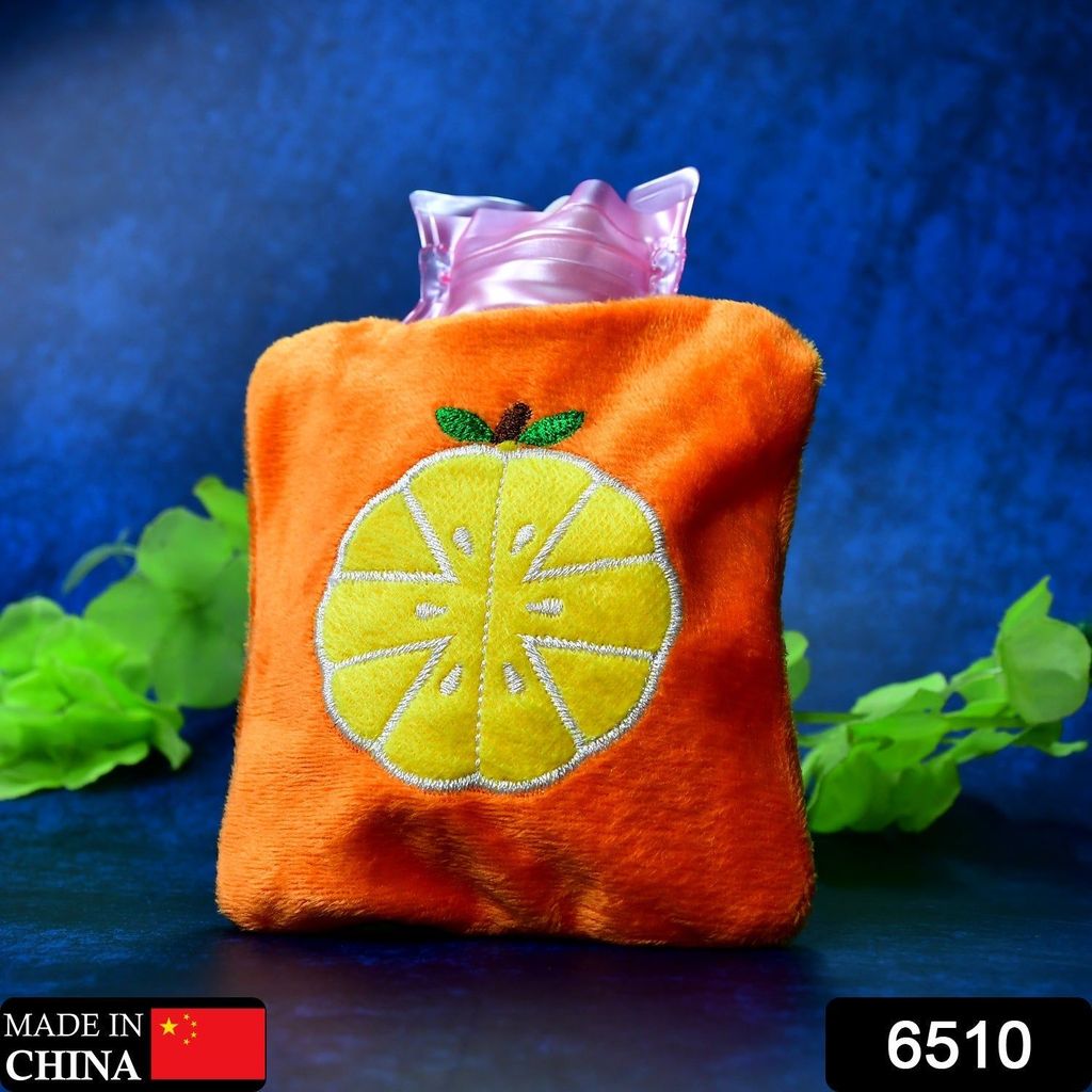 Orange small Hot Water Bag with Cover for Pain Relief, Neck, Shoulder Pain and Hand, Feet Warmer, Menstrual Cramps. view 2