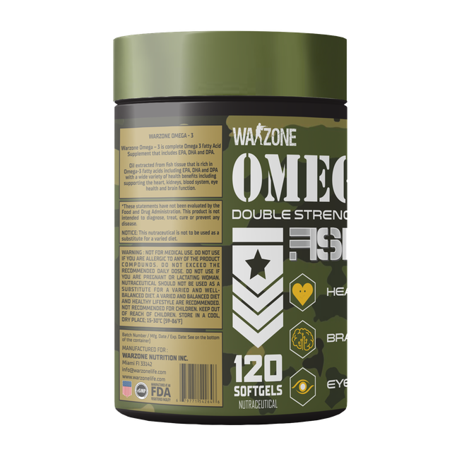 Warzone Nutrition I Omega-3 I Double Strength 1000 MG I Fish Oil I Heart Support I Brain Support I Eye Support I Nutraceutical I 120 Softgels view 2