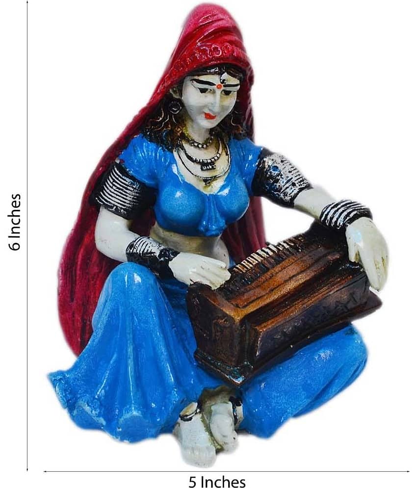 eCraftIndia Blue Textured Lady Playing Harmonium Showpiece view 2
