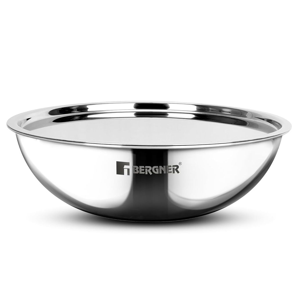 BERGNER Argent TriPly Stainless Steel 20 cm Tasra with Stainless Steel Lid, 1.5 LTR Tasla with Lid, Food Safe, Flared Rim, Durable, Dishwasher Safe, Induction Bottom and Gas Ready view 2