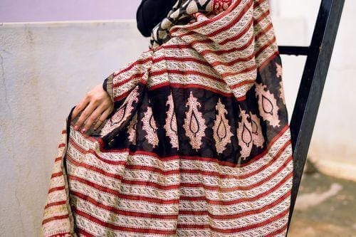 Roheda Bagru Syahi Begar black silk cotton saree view 2