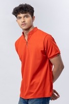 Aurora Red Polo With Mandarin collar & Zipper view 2