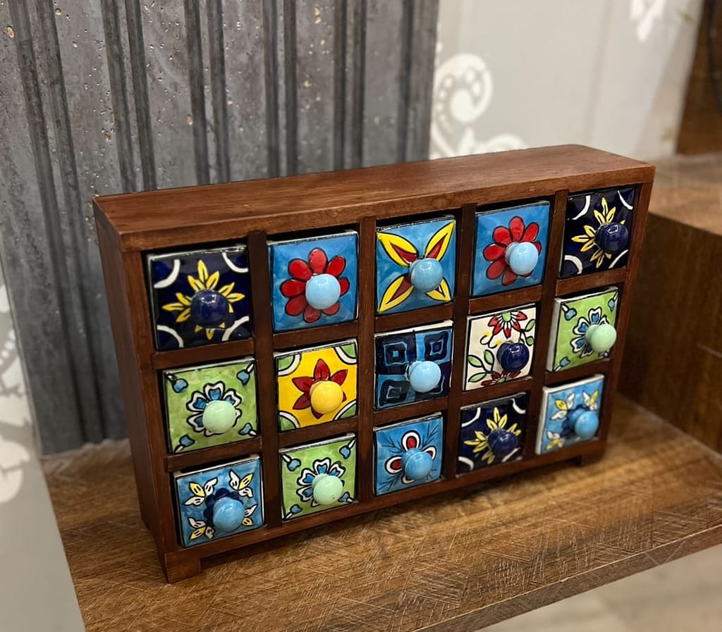 Wooden Square Multipurpose Ceramic 15 Drawer box view 2