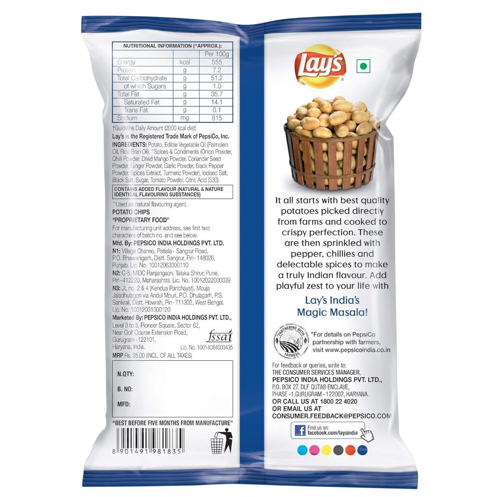 Lays India's Magic Masala Potato Chips 95 Gms view 2