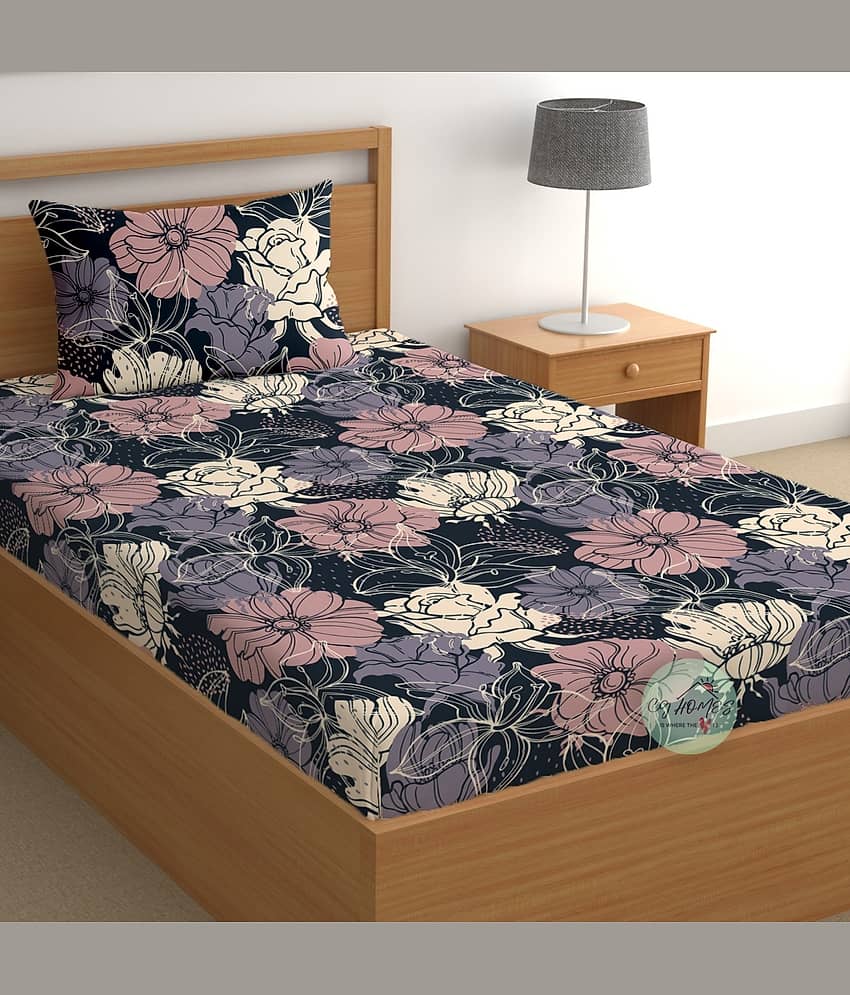 CG HOMES Blue Microfiber 1 Single Bedsheet with 1 Pillow Cover ( 215 cm x 150 cm ) view 2