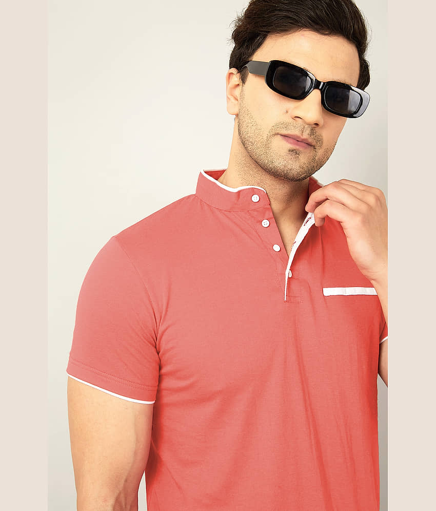AOOSH Cotton Blend Regular Fit Solid Half Sleeves Men's Mandarin Collar T-Shirt - Olive ( Pack of 1 ) view 2