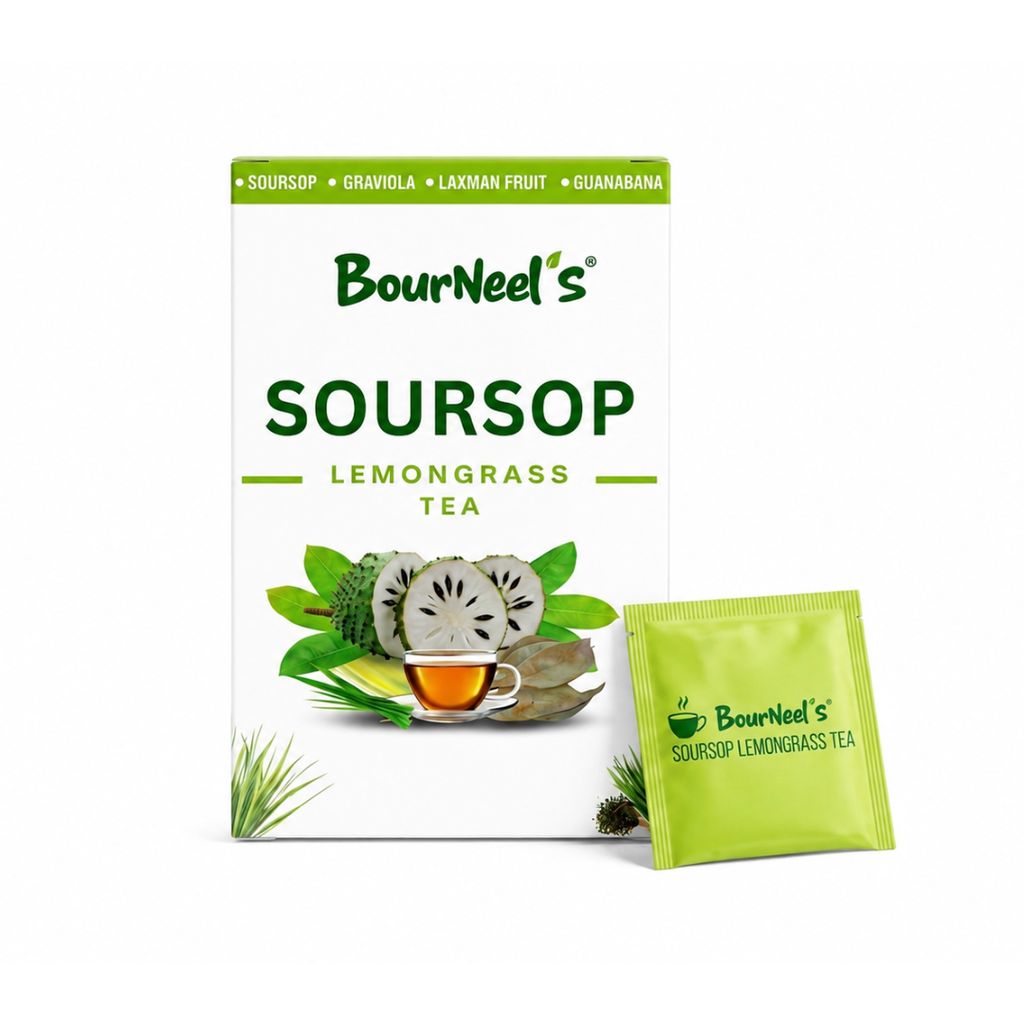 BourNeel's® Soursop Lemongrass Tea Box (20 Bags) |Dipping Tea Bags | Combination of Dry Soursop/Graviola Leaves & Dry Lemongrass | No Preservatives | Graviola Laxman Phal Dry Leaves | High Vitamin C | Kadha Tea |