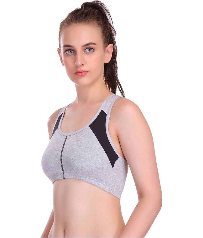 Eve's Beauty Grey Cotton Solid Sports Bra view 2