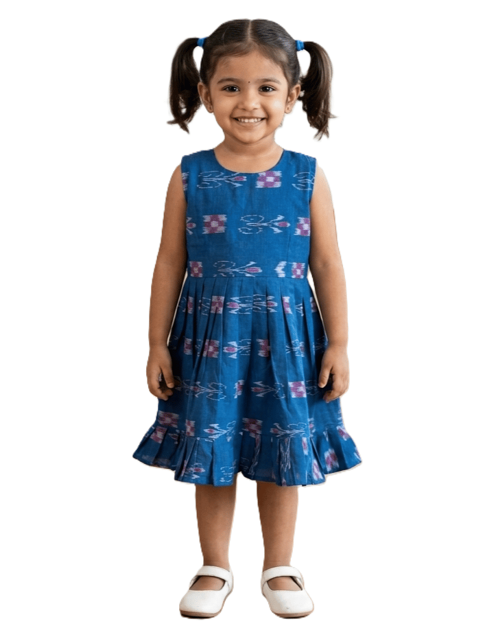 GHL GUENDICHAHAAT Sambalpuri Certified Handloom Cotton Girl's Frock | Ikat Ethnic Wear Dress for Kids | Comfortable Traditional Outfit for Girls