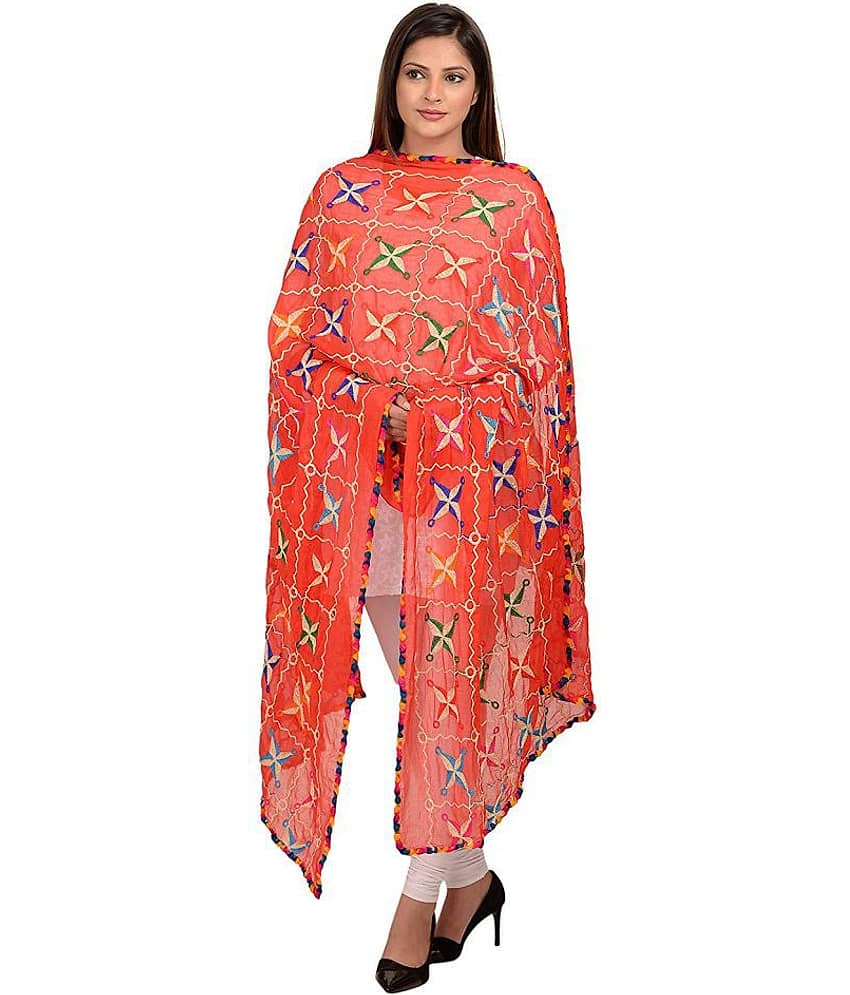 Apratim Red Chiffon Phulkari Dupatta view 2