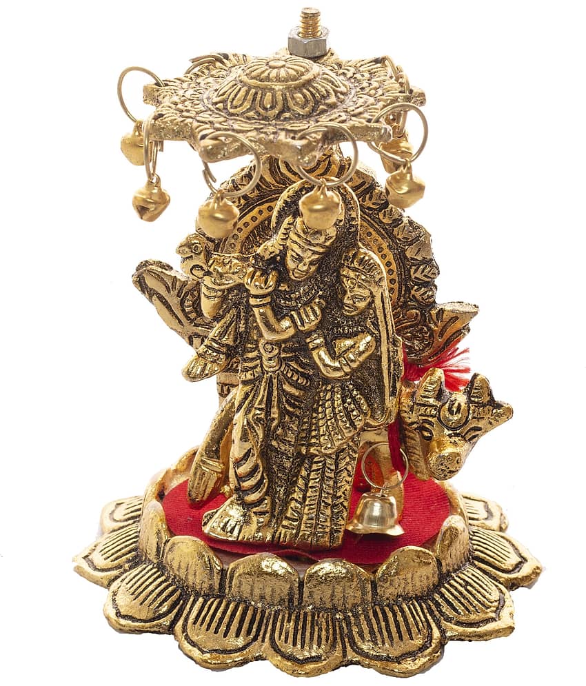Fashion Bizz Metal Lord Radha Krishna Standing On Lotus Decorative Showpiece - 11 cm view 2