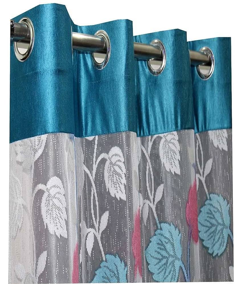 Homefab India Plain Semi-Transparent Eyelet Window Curtain 5ft (Pack of 2) - Green view 2