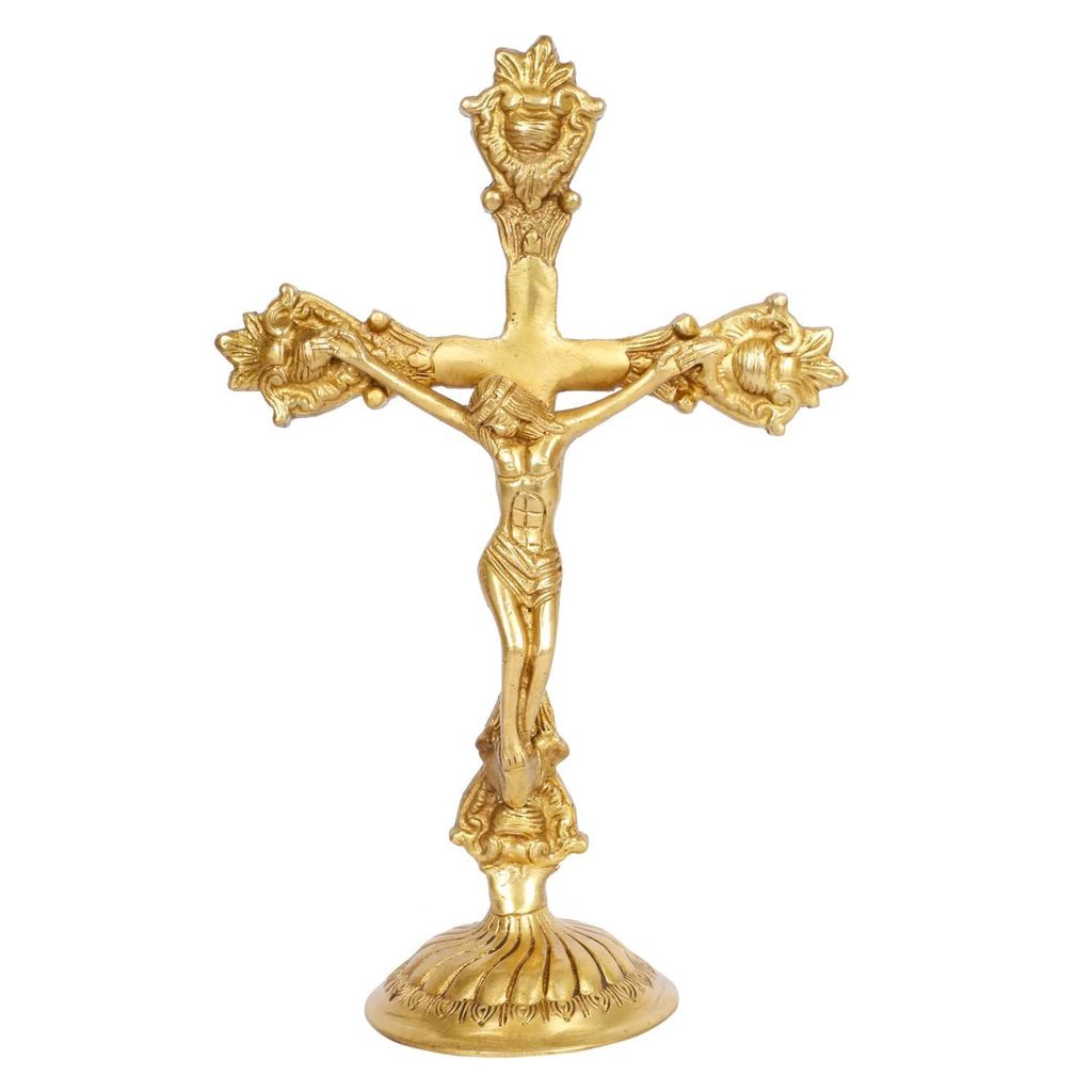 ARTVARKO Brass Jesus Cross Christ Statue | Brass Idol and Home Decor | Height - 11" view 2