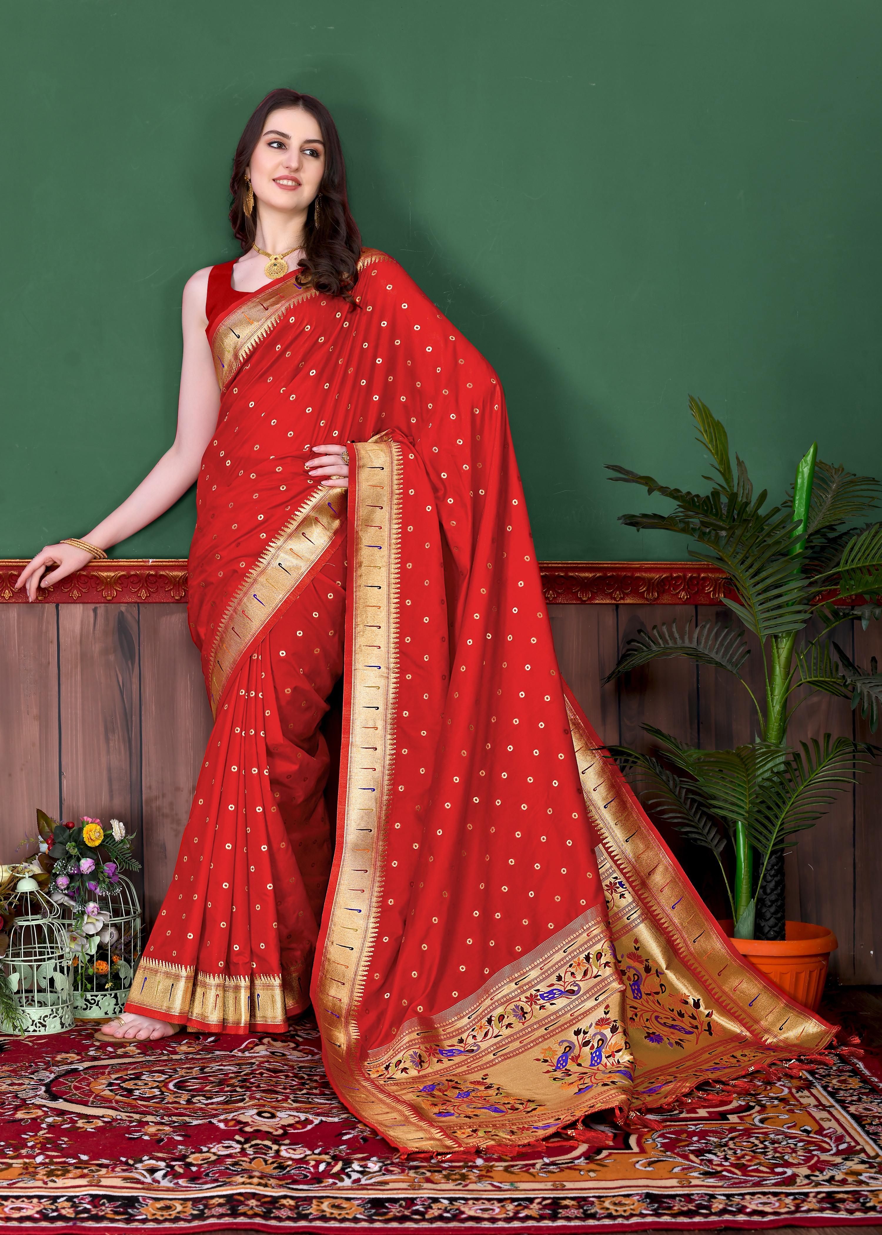 Yavira silk Women's Red Handwoven Jacquard Saree view 2