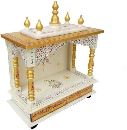 Creative Handicraft45 Home Temple, Wooden Temple, Pooja Mandir for Home White & Gold view 2