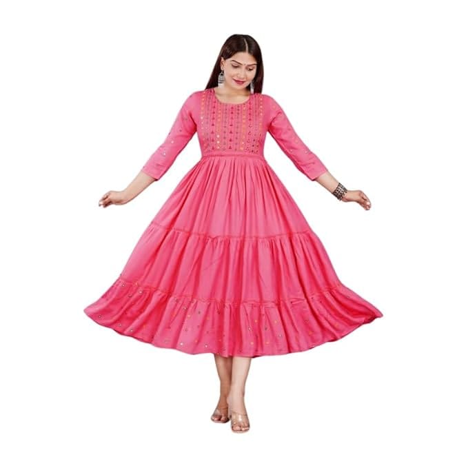 IndiVibes Cotton Rayon Anarkali Comfortable Kurta Dress for Women view 2