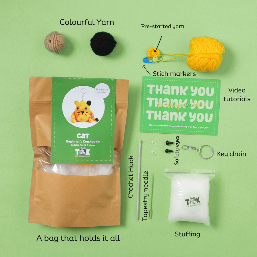 The Original Knit Beginner's Crochet Kit- Cat - Yellow & Beige view 2