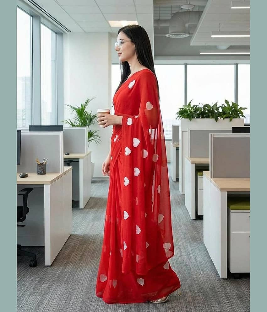 ANAND SAREES Georgette Printed Kasavu Saree With Unstitched Blouse Piece ( BLACK ) view 2