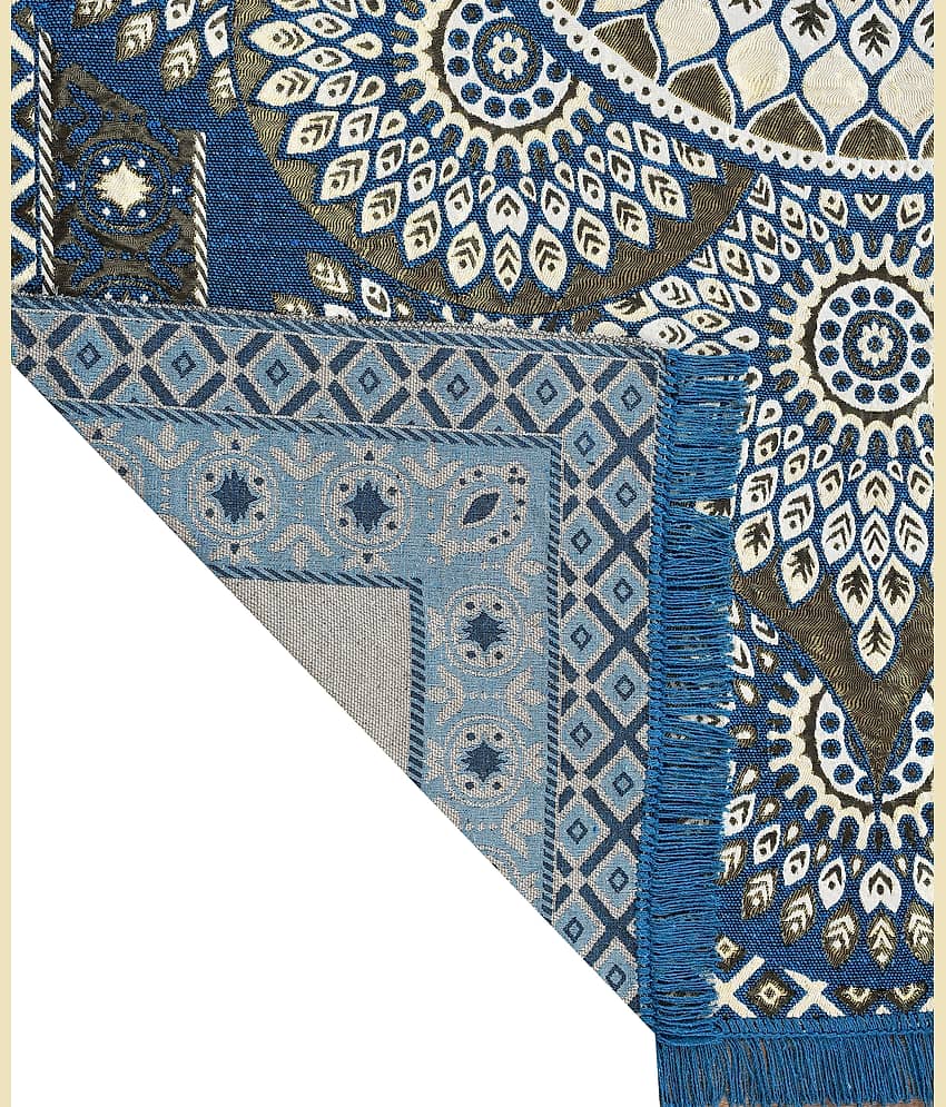 FURNISHING HUT Blue Cotton Carpet Abstract 5x7 Ft view 2